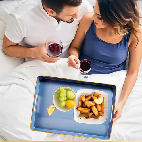 Miniatura 5 de Large Blue Coffee Table Tray, Decorative Serving Tray with Handles, Plastic Rectangular Tray for Ottoman, Bathroom, Living Room.16.7"*12"*1.6