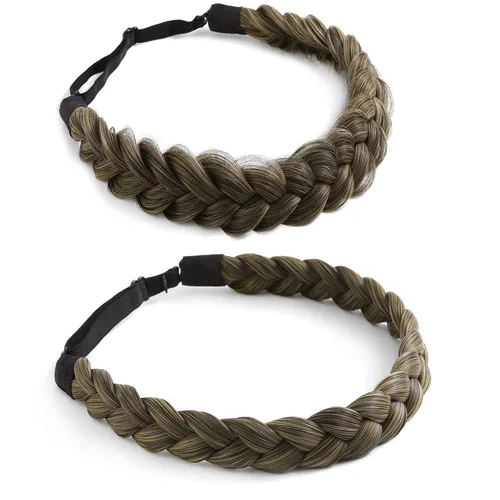 Miniatura 16 de Diadema trenzada, 2 combinaciones de 3 hebras, desordenada, ancha, esponjosa, elástica, diadema trenzada, accesorio de belleza para mujeres y niñas