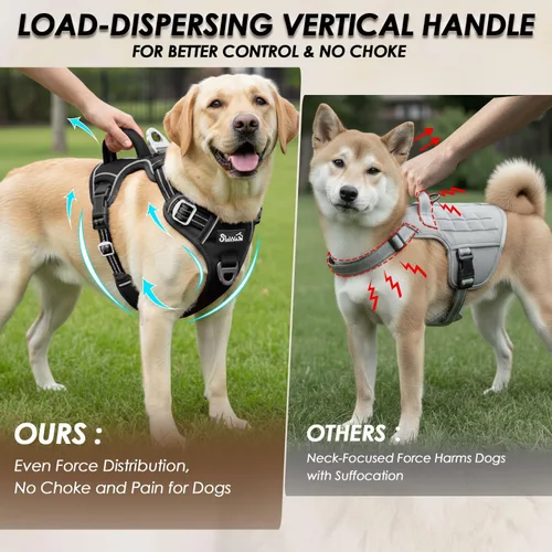 Miniatura 3 de SlowTon Arnés para perro sin tirones, arnés resistente sin estrangulamiento para mascotas, con 2 clips para la correa y mango vertical de fácil