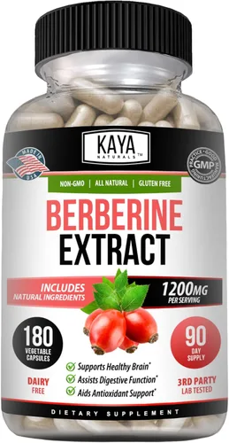 Miniatura 11 de Kaya Naturals Extracto de berberina HCL de 1200 mg - Sistema inmunológico - Niveles de gluco - Salud intestinal (vegetariano, sin OMG y sin gluten)