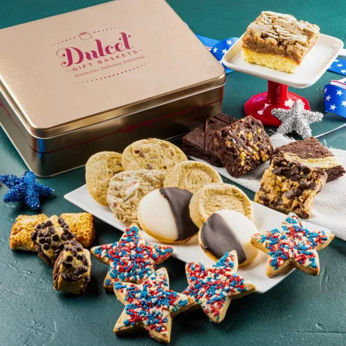 Miniatura 8 de Cesta de regalo gourmet de feliz cumpleaños, surtido de galletas y brownie recién horneados en elegante caja de lata reutilizable, regalos de comida
