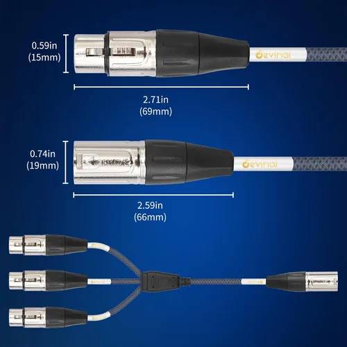 Miniatura 2 de Devianl XLR y Splitter - Cable divisor XLR y 2 hembra a 1 macho, equilibrado de doble hembra a macho, adaptador de cable de micrófono combinador, 2