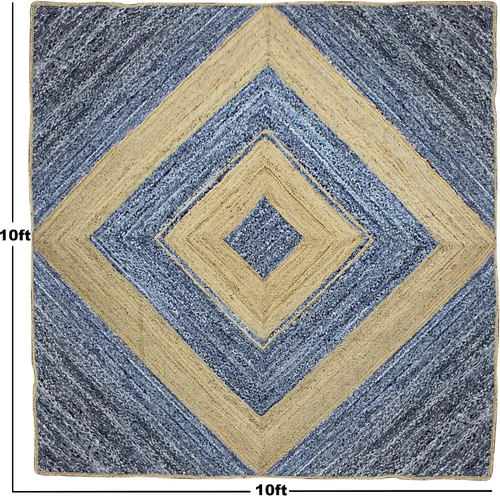 Miniatura 3 de Collection - Alfombra rectangular de 2 x 3 pies, alfombra trenzada azul de algodón y yute, alfombra geométrica kilim para interiores y exteriores