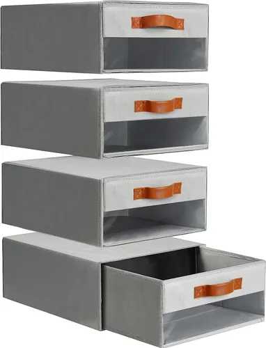 Miniatura 9 de Organizadores de armario y contenedores de almacenamiento, cajones de almacenamiento apilables, contenedores organizadores de tela con cajones, Beige