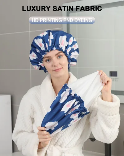 Miniatura 5 de YIZIJIZI - Gorro de ducha, gorras de baño para mujer reutilizables impermeables, gorras de ducha de dos capas grandes reutilizables adecuadas