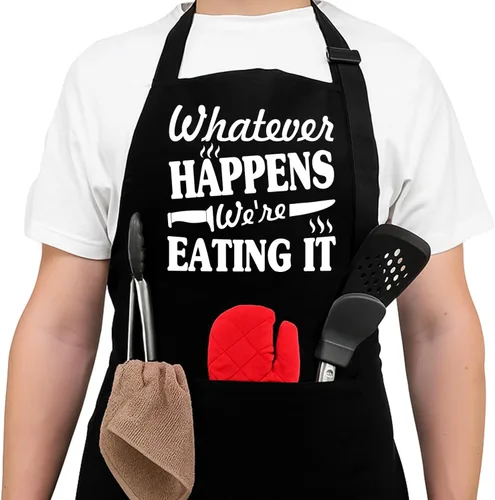 NewEleven Regalo del día del padre para hombres, papá, marido, él, delantales para hombres con bolsillos Delantal What Happen