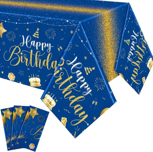 Miniatura 14 de Tudomro 3 piezas de manteles de feliz cumpleaños, manteles de plástico para decoración de fiesta de cumpleaños, paños rectangulares para baby Negro