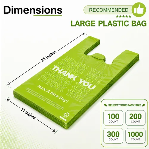 Miniatura 2 de YoYoRain 100 unidades de bolsas de camiseta “Gracias” – Bolsas de plástico verdes para compras con asas, para venta al por menor, abarrotes