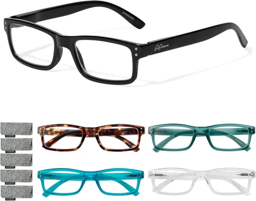 Paquete de 5 lentes de lectura con bloqueo de luz azul para mujeres y hombres, lentes de computadora antirrayos azules con radiación deslumbrante, A