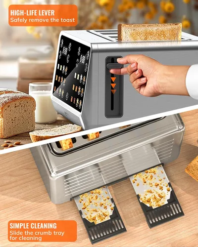 Miniatura 6 de Tostadora Keenstone de 4 rebanadas, tostadora inteligente digital con pantalla táctil, panel de control dual, tostado de ranura única, temporizador