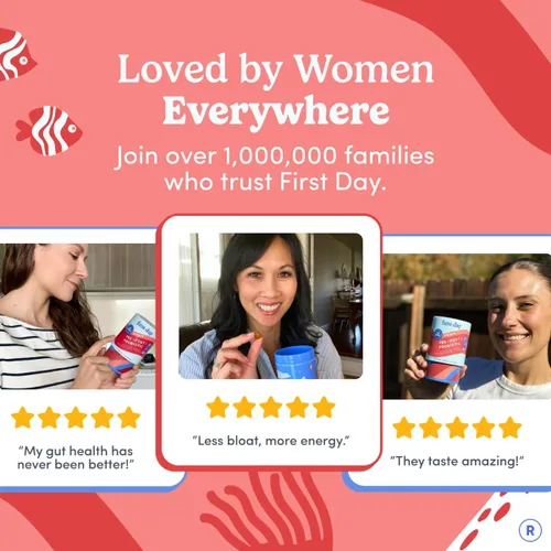 Miniatura 9 de FIRST DAY Gomitas probióticas 3 en 1 para mujer - Prebiótico + probiótico + suplemento postbiótico - Apoya la salud digestiva y oral, función