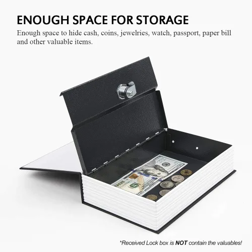 Miniatura 3 de KYODOLED Caja fuerte de metal portátil con cerradura de llave, libro secreto oculto, libro secreto seguro, libro de desviación con diccionario, 9.5