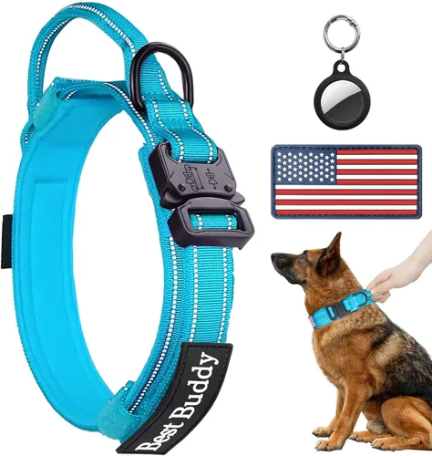 Miniatura 17 de AUBELL Collar táctico reflectante para perro, collares militares ajustables de servicio pesado K9 con asa y hebilla de metal de liberación rápida