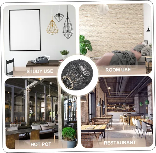 Miniatura 5 de Lámpara de cuerda tejida hecha a mano, cubierta de araña retro para comedor, estilo moderno, linterna de techo, cuerda de papel, decoración de luz