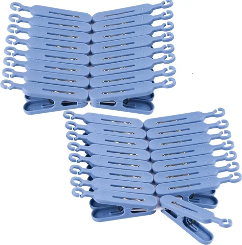 Miniatura 6 de Foshine Perchas plegables con clip, color azul, con 32 clips de secado, gancho a prueba de viento para ropa interior, calcetines, brasieres, ropa