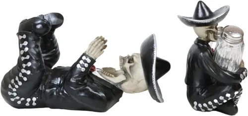 Miniatura 3 de Ebros Gift Juego de 2 figuras tradicionales del Día de los Muertos Esqueleto de Mariachi Folklore Banda Cantante de Vino y Salero Pimentero Salero