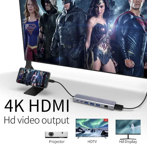 Miniatura 2 de Estación de acoplamiento para portátil con concentrador USB C 9 en 1, adaptador multipuerto con HDMI 4K@30Hz, 3X USB 3.0, Gigabit Ethernet, puerto