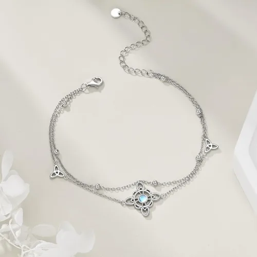 Miniatura 3 de VONALA Pulsera ajustable de plata de ley, diseño de nudo de bruja, doble círculo, libélula, mariposa, pulsera ajustable para verano, playa, cadena