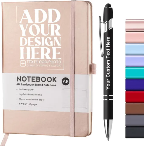 Miniatura 15 de Cuaderno personalizado con bolígrafo, cuaderno A6 personalizable con logotipo/texto/imagen personalizados para el trabajo, la escuela, 192 páginas