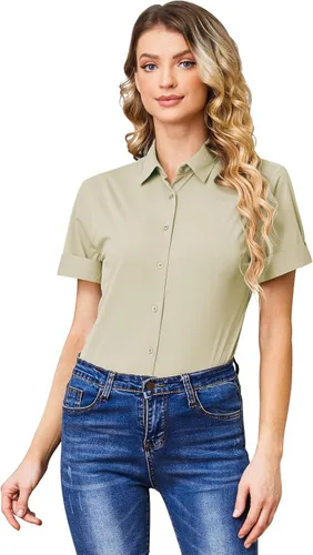 Miniatura 6 de Camisas con botones para mujer, sin arrugas, ajustadas, manga corta, formal, sólidas, blusas