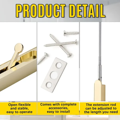Miniatura 3 de Blulu 2 piezas de perno empotrado de palanca abatible extendida de 18 pulgadas para puerta doble, accesorios para cerraduras de puerta francesa