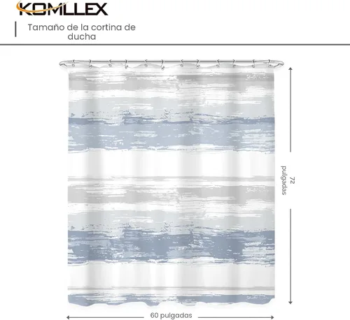 Miniatura 5 de KOMLLEX Cortina de ducha abstracta azul para decoración de baño, 72 pulgadas de ancho x 72 pulgadas de alto, moderna, a rayas blancas y grises