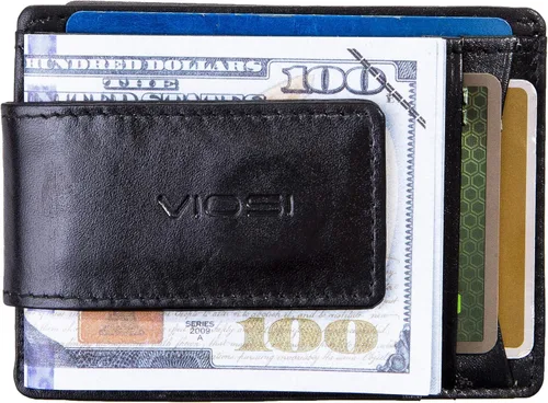 Miniatura 4 de Billetera con clip magnético con bolsa frontal de cuero de hombre, Viosi RFID, Negro