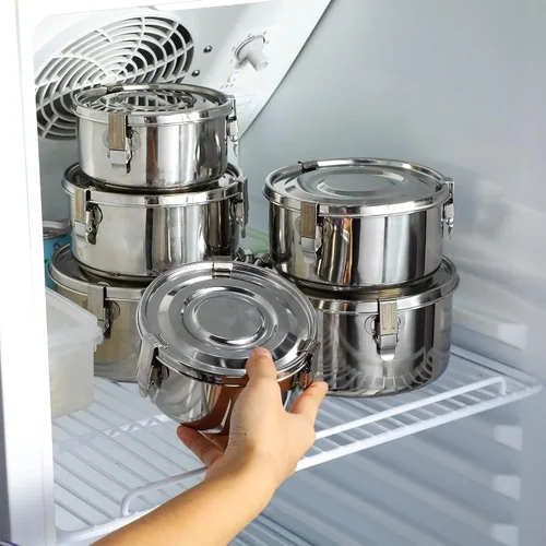Miniatura 5 de Zopeal 6 recipientes de acero inoxidable para almacenamiento de alimentos con tapas, a prueba de fugas, de metal, apilables, reutilizables