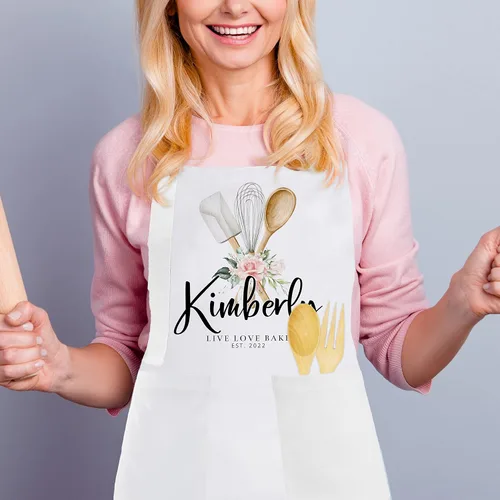 Miniatura 5 de Delantal de cocina blanco personalizado, regalos para mujeres, 9 diseños lindos con texto de nombre, delantales de cocina personalizados