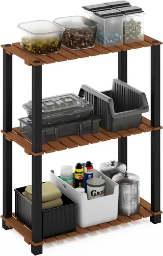 Miniatura 11 de Furinno Pangkor Turn-N-Tube - Estante de madera para plantas de interior y exterior de 4 niveles con postes cuadrados, color natural/negro