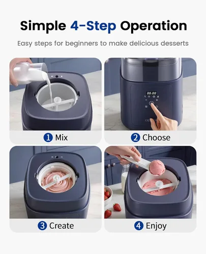 Miniatura 11 de Compresor 4 en 1 para hacer helados (1.0 cuartos de galón), sin precongelación, máquina automática de yogur, máquina de servir yogur congelado Azul