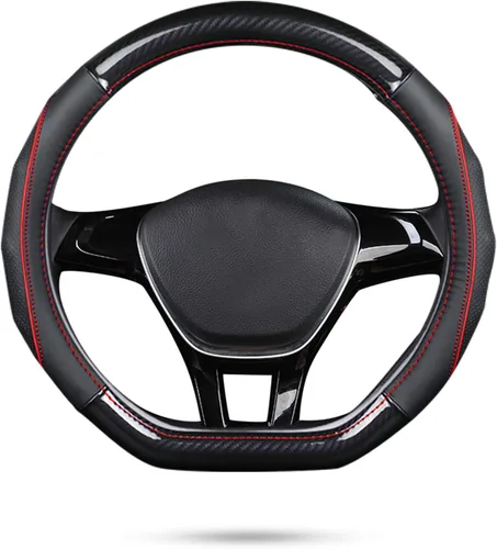 Ergocar Funda antideslizante para volante de automóvil, protector de volante de automóvil deportivo en forma de D de fibra de carbono y primera capa