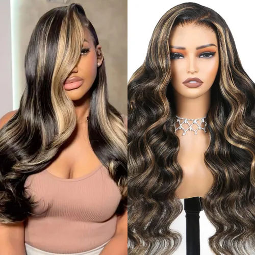 Miniatura 19 de Arabella 5x6 Pelucas listas para usar sin pegamento de cabello humano 1B/27 con encaje frontal resaltado, pelucas de cabello humano con densidad