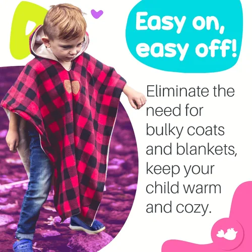 Miniatura 4 de Birdy Boutique Poncho para asiento de automóvil para niños, manta cálida reversible con capucha, seguro de usar sobre cinturones de seguridad, fácil