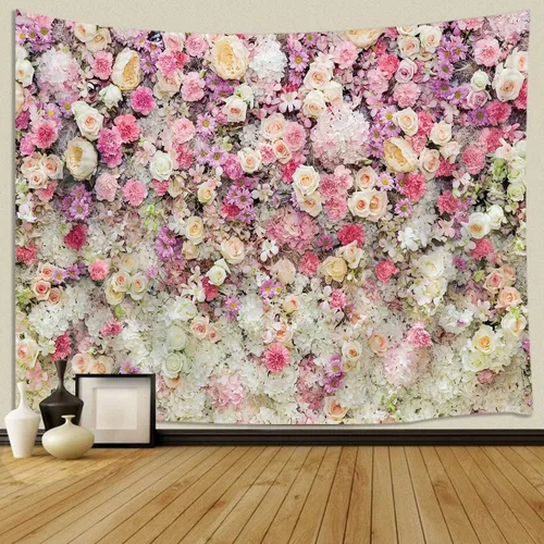 Miniatura 12 de JAWO Alfombra Floral de Sakura Rosa, Tapiz para Colgar en la Pared, Árbol de Flores de Cerezo en Primavera, para Dormitorio, Sala de Estar