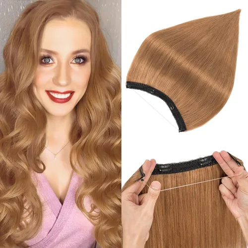 Miniatura 28 de Extensiones de cabello en aureola de cabello humano real, Extensión de cabello Halo 100% cabello humano, Extensiones de cabello con alambre, Lacio