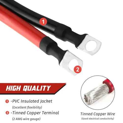 Miniatura 2 de Cable de batería de 2 AWG 2 Calibre de cobre puro Cables inversores de batería con lengüetas de 5/16 pulgadas en ambos extremos Juego de cables