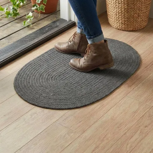 Miniatura 15 de Super Area Rugs Alfombra trenzada beige para cocina de campo, alfombra trenzada duradera para entrada/vestíbulo, ovalada, 3 x 5 pies