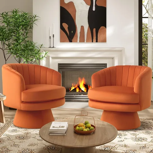 Miniatura 12 de IOMOR Silla giratoria de tocador con diseño de barril, silla moderna de mediados de siglo para sala de estar, dormitorio, espacios pequeños, silla