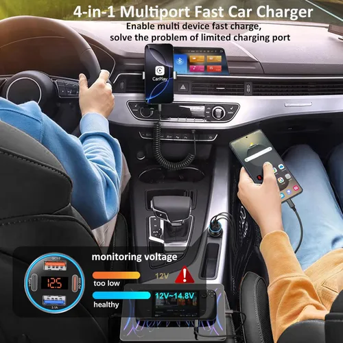 Miniatura 3 de Cargador de coche 5 unidades, 65 W 12 V USB Multi Port QC/PD 3.0 carga rápida adaptador de encendedor de cigarrillos dual USB-C y USB-A cargador Gris