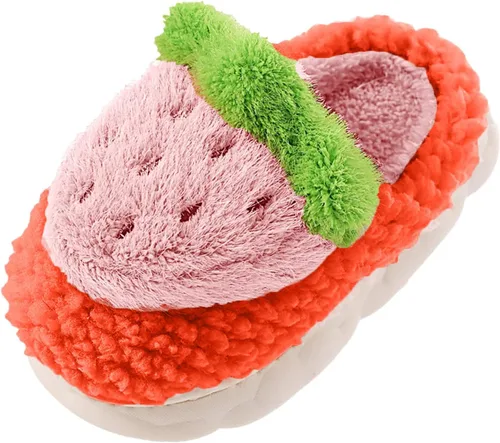 sfdgfhyf Toddlers House Slippers Girls Toddler Cotton Slippers Girls Winter Home Indoor Warm Fruit (Red, 10.5 Years Big Kids)