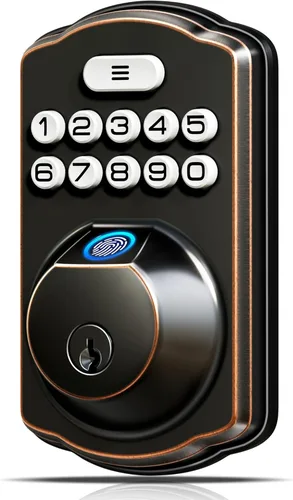 Veise KS02A - Cerradura de puerta de entrada sin llave de huellas dactilares, bloqueo automático, cerrojo electrónico para puerta delantera, Bronce