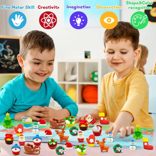 Miniatura 5 de LanMa 30 piezas de borradores de Navidad para niños, rompecabezas de animales, borrador de escritorio, mascotas, recompensas de aula, recuerdos