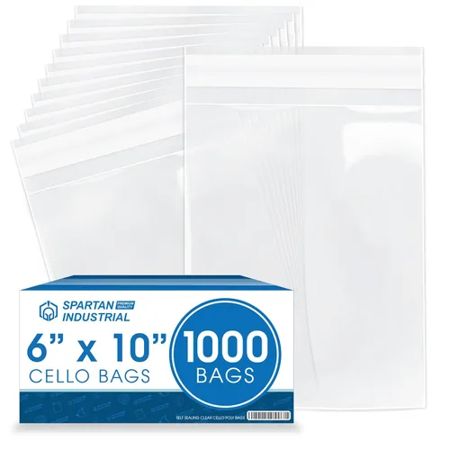 Spartan Industrial - 6" X 10" (1000 unidades) Bolsas de polietileno resellables adhesivas transparentes de celofán para embalaje, almacenamiento y