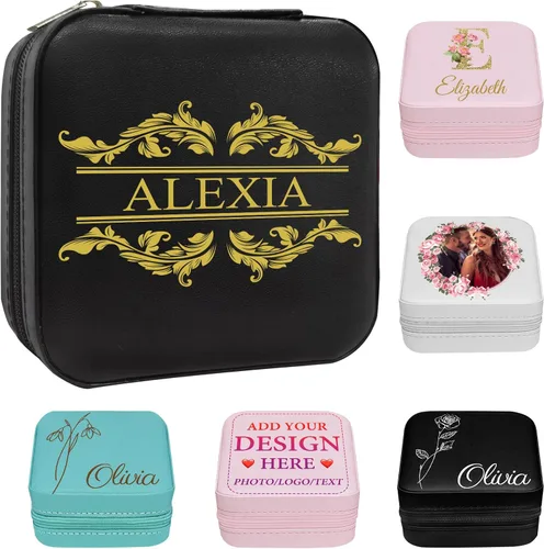 Miniatura 15 de Joyero personalizado para regalos de dama de honor, flor de nacimiento, inicial, joyería de viaje personalizada para mujeres, organizador de joyas