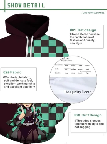Miniatura 4 de Sudadera con capucha Slayer Kimetsu no Yaiba con estampado 3D de anime con capucha para hombres y mujeres