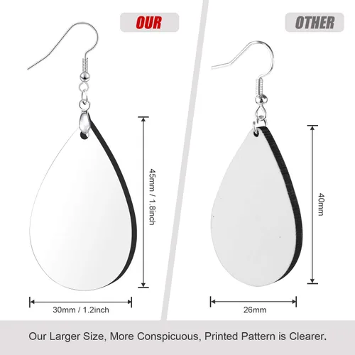 Miniatura 2 de YGAOHF Aretes de sublimación, 1.8 pulgadas, aretes de madera ligera en blanco con película protectora, lágrima de MDF sin terminar para hacer