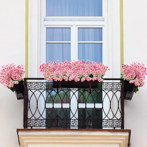 Miniatura 6 de Jutom 24 piezas de flores artificiales para decoración al aire libre, flores sintéticas de seda resistentes a los rayos UV, plantas a granel, Azul