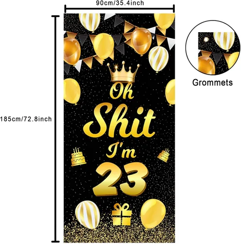 Miniatura 2 de Oh S*it I'm 23 Happy 23rd Birthday Banner telón de fondo de corona, globos de confeti para cumpleaños de 23 años, decoraciones temáticas divertidas