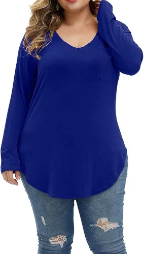 Miniatura 4 de ALLEGRACE Camisas de talla grande para mujer, camisetas básicas de manga larga para otoño, cuello en V, blusas casuales elegantes